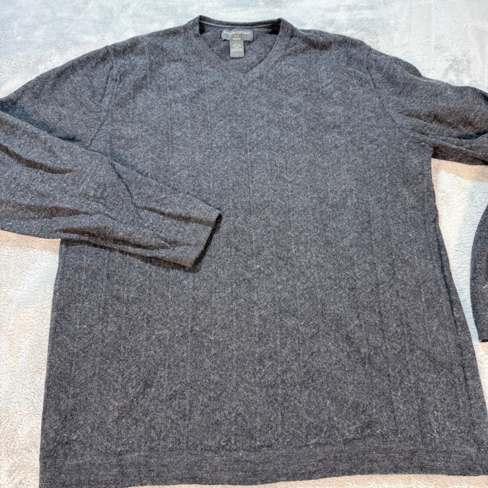 Banana Republic‎ Merino Wool V Neck Sweater Men Large Gray Long Sleeve Knit